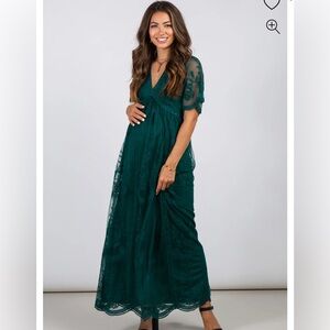 PinkBlush Green Lace Mesh Overlay Maternity Maxi Dress - Small